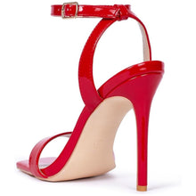 Load image into Gallery viewer, Square Toe Ankle Strap Stiletto High Heeled Sandals - Red