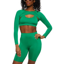 Load image into Gallery viewer, Green 3 Piece Biker Shorts Set Active Athletic Sportswear