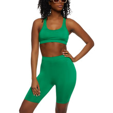 Load image into Gallery viewer, Green 3 Piece Biker Shorts Set Active Athletic Sportswear