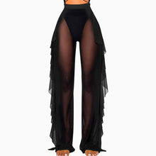 Load image into Gallery viewer, Sheer Mesh Ruffle Pants Cover Up - Black - Plus Size