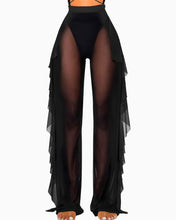 Load image into Gallery viewer, Sheer Mesh Ruffle Pants Cover Up - Black - Plus Size