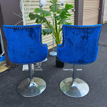 Load image into Gallery viewer, Velvet Blue Bar Stool or Table Chair or Desk Chair Adjustable Seat