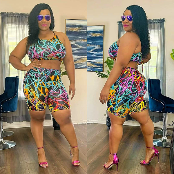 Multi Color Cropped Top Shorts Set #TryOn #Ootd | Plus Size Curvy Model