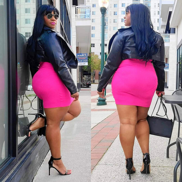 Pink Mini Dress Black High Heels Tryon Outfit Of The Day #PlusSize #Curvy #Thick #Model