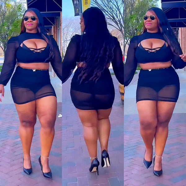 Outfit Of The Day! Black Mini Skirt High Heel Pumps Tryon #PlusSize #Curvy #Thick #Model