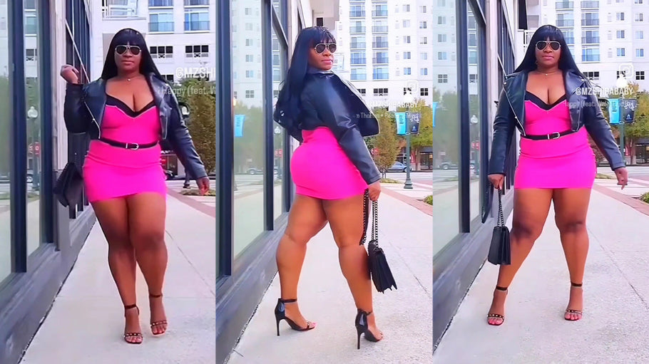 Black High Heels Pink Mini Dress Long Legs | Plus Size Curvy Women