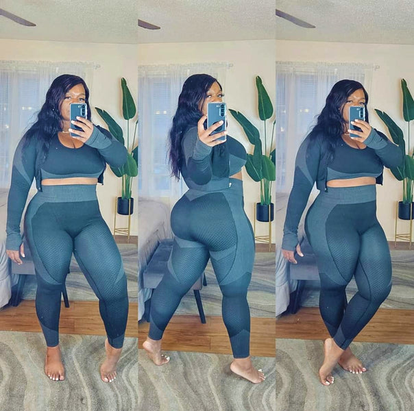 Grey 3 Piece Pants Set #Sportswear #FitnessWear #WorkoutWear #YogaWear #ThickFit Plus Size Curvy Outfit Tryon