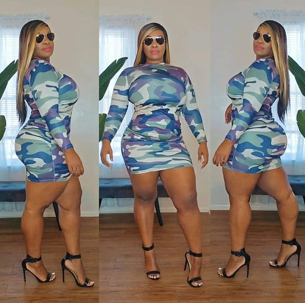 Video Camo Print Mini Dress Tryon Plus Size Curvy Outfit