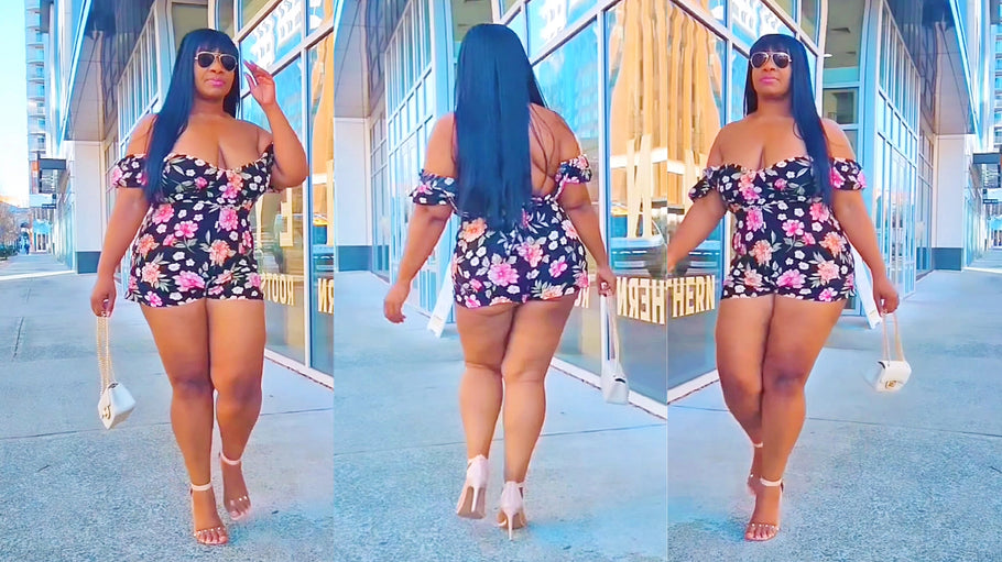 Off Shoulder Ruffle Romper Black Floral Print Tryon Plus Size Curvy Outfit Of The Day Video