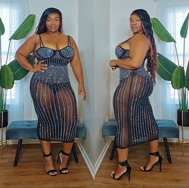 Black Rhinestone Party Dress Tryon #ootd #curvy #thick #plussize