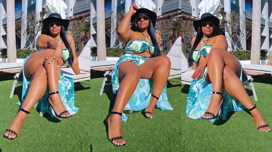 Thick Legs Crossed Black High Heels Tropical Vacation Resort Outfit Video #plussize #curvy #fashion