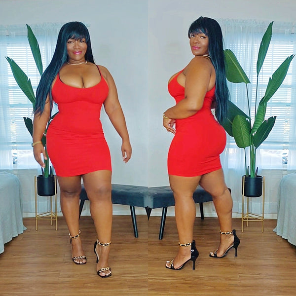 Red Party Dress Black High Heels Outfit #Tryon #ootd #Curvy #Thick #Fashion
