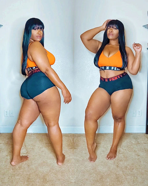 SavageXfenty Lingerie Tryon Plus Size Curvy Thick Orange Flash Forever Bralette Caviar Trunks