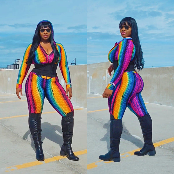 Multi Color 2 Piece Hoodie Pants Set Outfit Tryon Plus Size Curvy Thick Girl