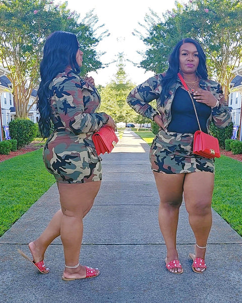 #OOTD Camouflage Print Skirt Set Plus Size Curvy Women Outfit