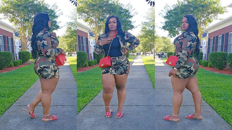 Fit Of The Day Camouflage Print Skirt Set Plus Size Curvy Outfit