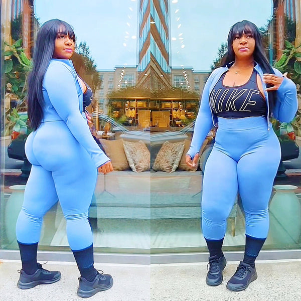 Light Blue 2 Piece Set Fitness Gym Outfit Tryon Curvy Plus Size Women