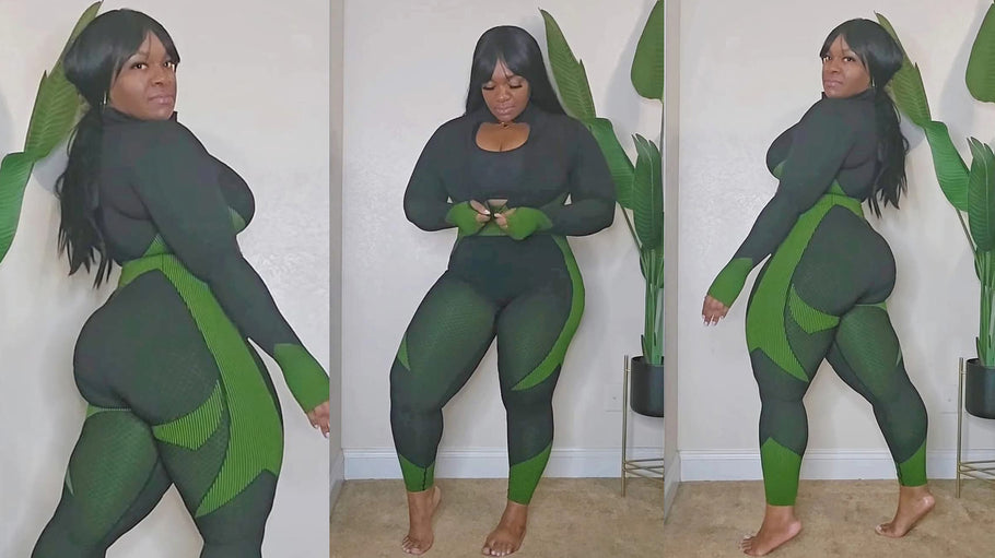 Curvy Plus Size Green Workout Sportswear #Tryon #ootd #fitoftheday