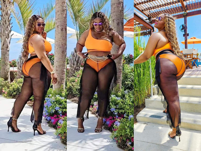 Vacation Fit Of The Day Orange Bikini Black High Heels Tryon Curvy Plus Size Outfit