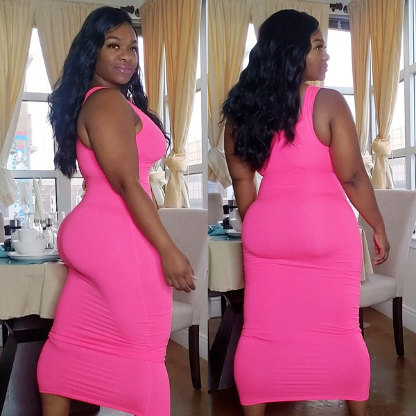 Hot Pink Super Tight Maxi Sundress #Curvy #Thick #Ebony