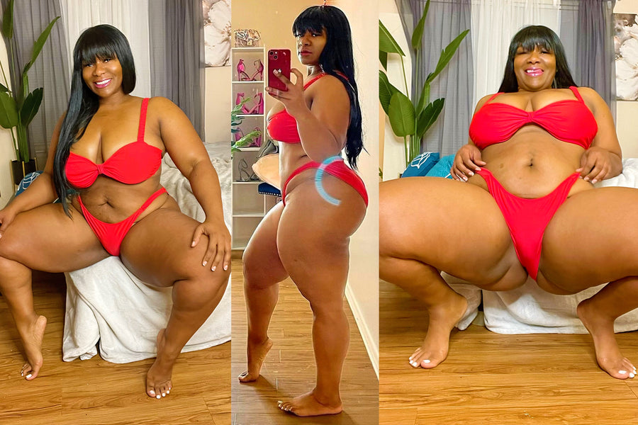 Red Tiny Bikini Comes Off Wild Night #TryOn #PlusSize #Curvy #Ebony #Model