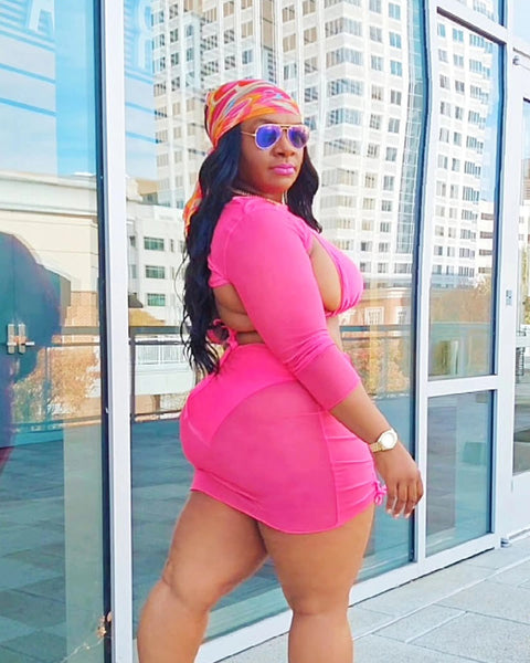 Pink 4 Piece Bikini Skirt Set Tryon Curvy Plus Size Wear #VacationOutfit