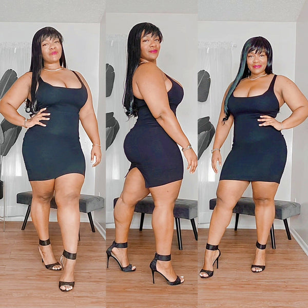Black Mini Dress High Heels #Tryon #ootd #plussizewomen #thickwomen #thickandcurvy #ebonywomen