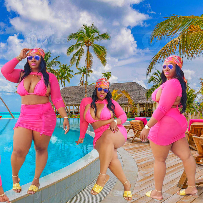 3 Piece Bikini Skirt Set Bathing Suit #Curvy #PlusSize #SwimWear #VacationWear