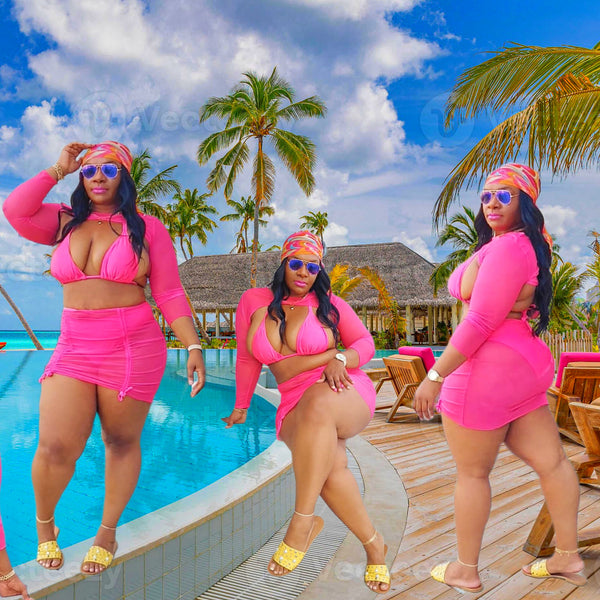 3 Piece Bikini Skirt Set Bathing Suit #Curvy #PlusSize #SwimWear #VacationWear