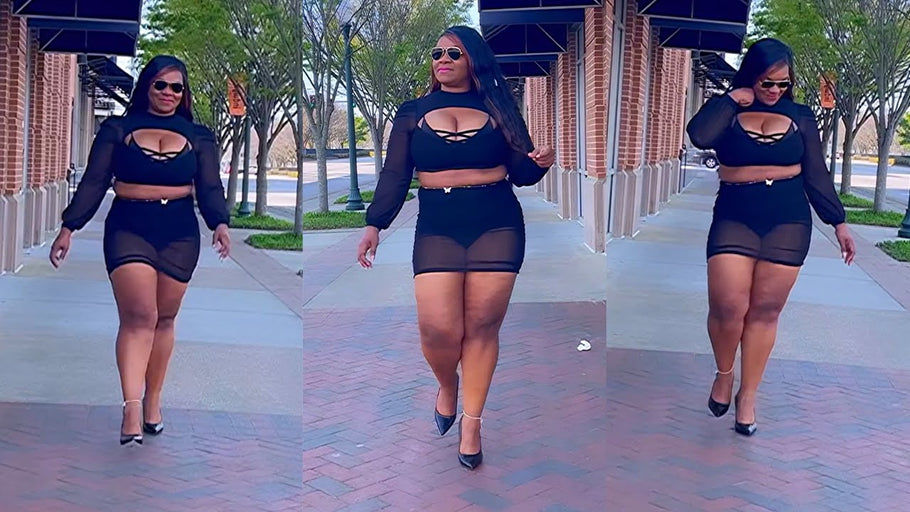 Mini Skirt Set High Heels All Black Vibes #Curvy #Thick #PlusSize #Model