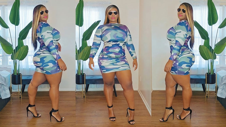 Mini Dress Tryon Camo Print #plussize #ootd #curvygirl #curvywomen