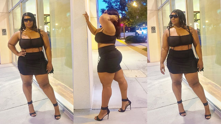 All Black Outfit Mini Skirt Set High Heels #tryon #ootn plussize #curvywomen #ThickWomen