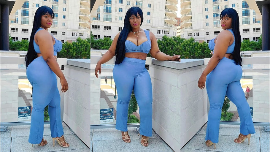 Crop Top Blue Pants Set TryOn #ootd #thickandcurvy #curvywomen #plussize #curvy #ThickWomen