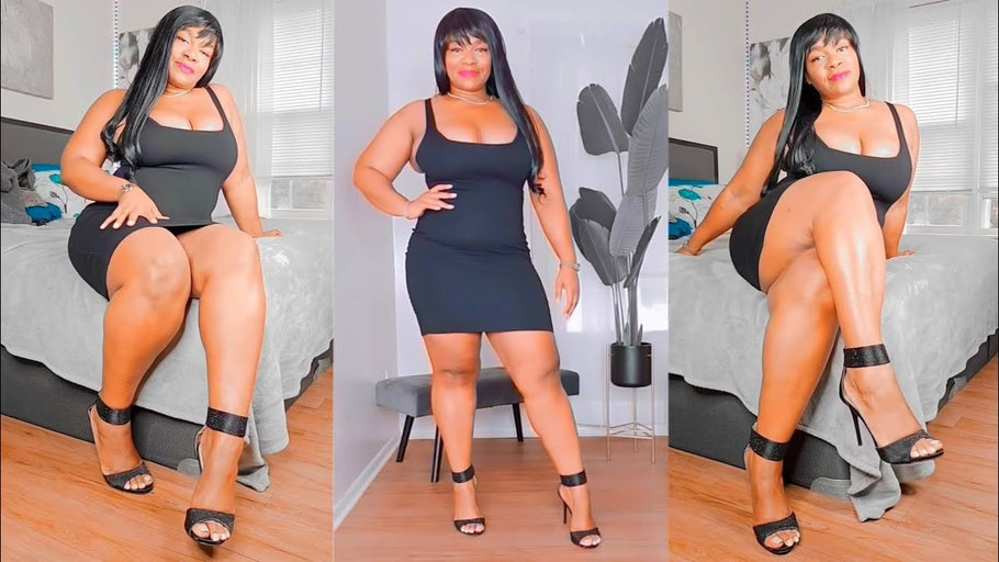 Black Mini Dress High Heels #Tryon #ootd #plussizewomen #thickwomen #thickandcurvy #ebonywomen