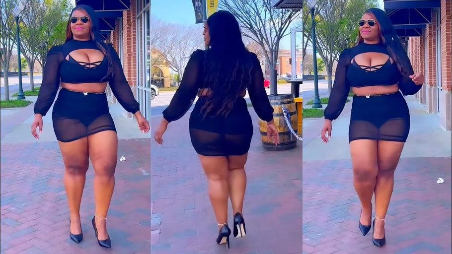 Sheer Black Mini Skirt Set Tryon Outfit Of The Day Plus Size Curvy Model