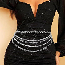 Load image into Gallery viewer, BODIY Rhinestone Waist Chains Gold Chain Belt Sparkly Crystal Belly Chains Chunky Body Chain Jewelry for Women