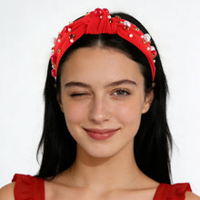 Load image into Gallery viewer, Brown Headband for Women Pearl Knotted Headband Sparkly Rhinestone Pearls Top Knotted Headbands Fashion Accessories Cute Hair Bands for Women Girls