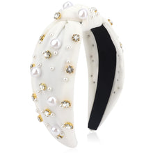 Load image into Gallery viewer, Brown Headband for Women Pearl Knotted Headband Sparkly Rhinestone Pearls Top Knotted Headbands Fashion Accessories Cute Hair Bands for Women Girls
