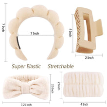 Load image into Gallery viewer, 5 Pcs Spa Headbands for women and girls face washing, makeup, facial skin care, fluffy sponge SPA hairband bow hairband hairpin wristband set. (pink)