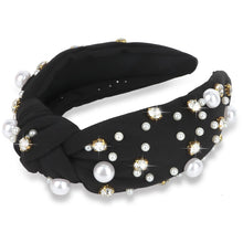 Load image into Gallery viewer, Brown Headband for Women Pearl Knotted Headband Sparkly Rhinestone Pearls Top Knotted Headbands Fashion Accessories Cute Hair Bands for Women Girls