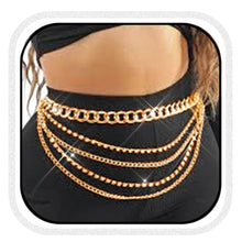 Load image into Gallery viewer, BODIY Rhinestone Waist Chains Gold Chain Belt Sparkly Crystal Belly Chains Chunky Body Chain Jewelry for Women