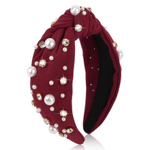 Load image into Gallery viewer, Brown Headband for Women Pearl Knotted Headband Sparkly Rhinestone Pearls Top Knotted Headbands Fashion Accessories Cute Hair Bands for Women Girls