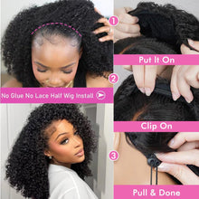 Load image into Gallery viewer, virginess Kinky Curly Half Wig Human Hair Wear Go Glueless Wigs 20 Inch Curly 3 In 1 Half Wigs for Black Women Drawstring Seamless Flip Headband Wig Human Hair Beginner Friendly