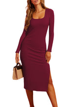 Load image into Gallery viewer, Valiamcep Women's Summer Midi Bodycon Dresses Basic Square Neck Side Slit Ribbed Knit Fitted Casual Sleeveless Tank Dress