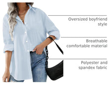 Load image into Gallery viewer, HOTOUCH Women Oversized Button Down Shirts Long Sleeve Blouses with Pocket | Lifgtweight Soft Drop Shoulder Tops, Boyfriend Causal Daily Office Outfits, Fashion Clothes