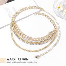 Load image into Gallery viewer, BODIY Rhinestone Waist Chains Gold Chain Belt Sparkly Crystal Belly Chains Chunky Body Chain Jewelry for Women