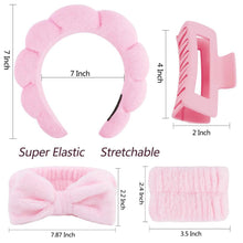 Load image into Gallery viewer, 5 Pcs Spa Headbands for women and girls face washing, makeup, facial skin care, fluffy sponge SPA hairband bow hairband hairpin wristband set. (pink)