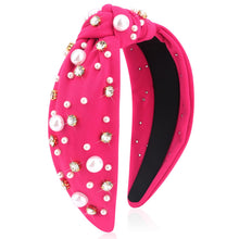 Load image into Gallery viewer, Brown Headband for Women Pearl Knotted Headband Sparkly Rhinestone Pearls Top Knotted Headbands Fashion Accessories Cute Hair Bands for Women Girls