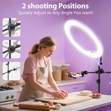 Load image into Gallery viewer, 22'' Ring Light with 75'' Tripod Stand, LED Display/2 USB Ports/6500K Dimmable Ring Light for ipad Phone Holder for Tattoo Lash Live Makeup Video Recording TikTok Barber Stylist Photography