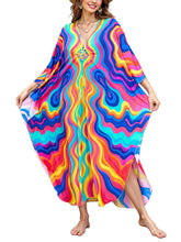 Load image into Gallery viewer, NFVNKJ Boho Kaftan Plus Size Dress for Women, Batwing Sleeve Beach Cover Up, Casual Loose-Fit Loungewear and Swimsuit Dress